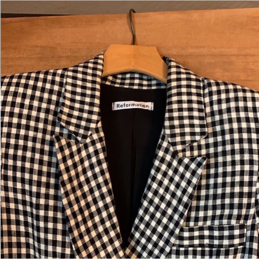 Reformation Rae black checkered / gingham print blazer jacket Size XS - Picture 11 of 15